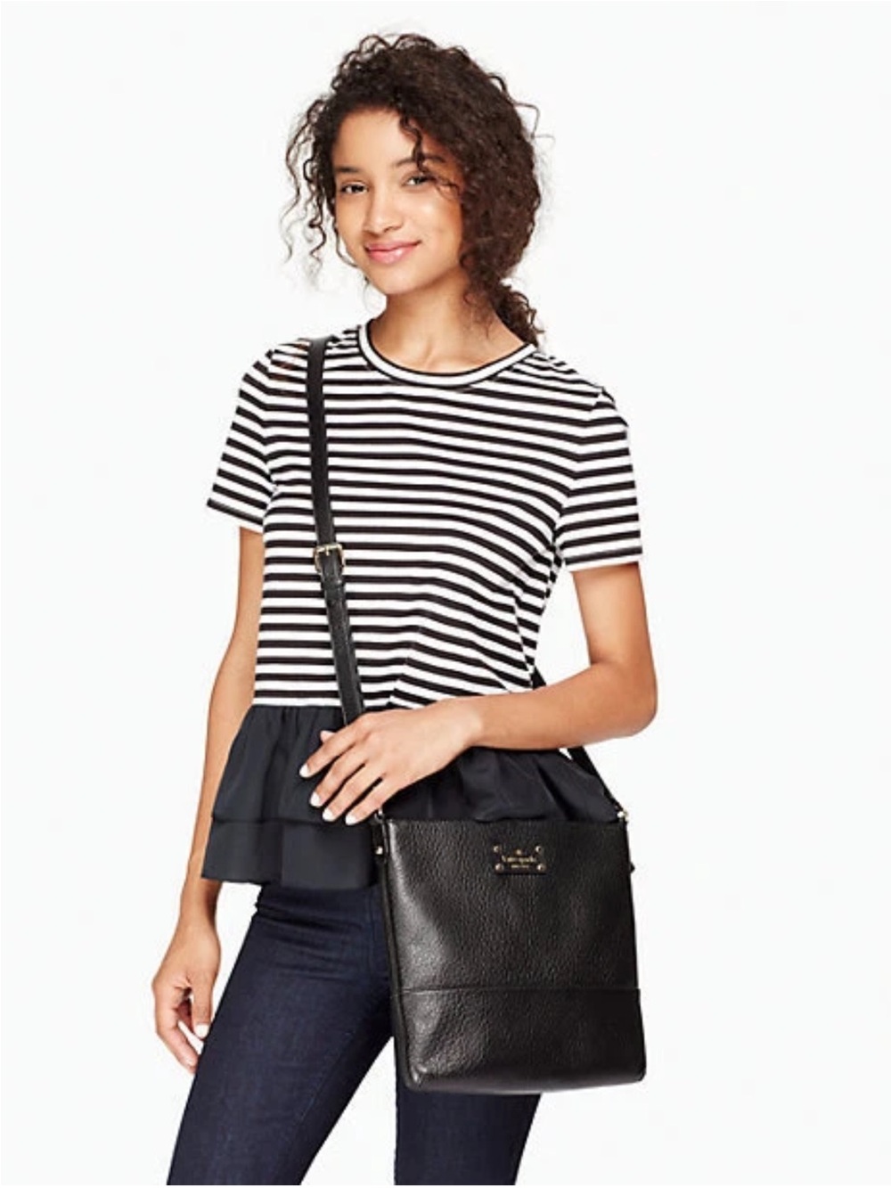 kate spade Black Leather Pebbled Bay Street Cora  Crossbody Bag